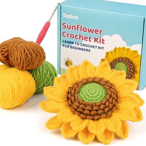 Totiro Crochet Kit for Beginners, Sunflower Amigurumi Starter Kit, Easy DIY Craft Set with Step-by-Step Video Tutorials, Flower Crochet Pattern Learning Kit for Teens Adults Birthday Gift with Lanyard by YourDestinationforFun