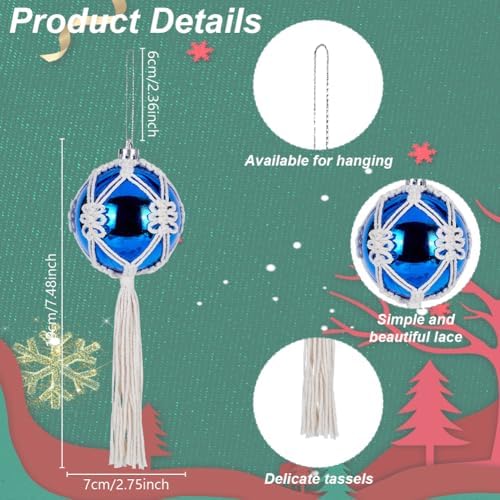 FREEBLOSS 6 Set DIY Macrame Christmas Ball Macrame Christmas Ornaments Macramé Kits for Adults Beginners Macramé Supplies for Christmas DIY Crafts Cotton Cord Hanging Ornaments - Image 4