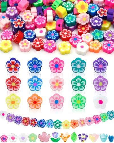 FIVEIZERO Flower Charms, 300PCS Polymer Clay Flower Beads by FIVEIZERO