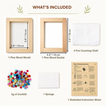 A6 Paper Making Screen Kit Papermaking with Pine Wood Mould and Deckle Set, Couching Cloth, Sponge, Confetti & Instructions for DIY Handmade Paper of 3 7/8" x5 7/8", 10 * 15 cm - Image 2