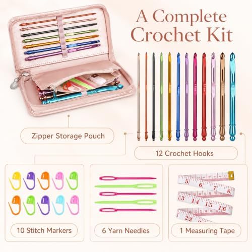 Coopay Crochet Hooks Set with Zipper Pouch, 16PCS Metal Crochet Needles - Image 2