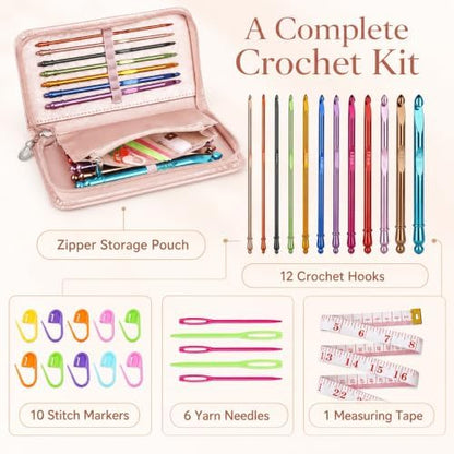 Coopay Crochet Hooks Set with Zipper Pouch, 16PCS Metal Crochet Needles - Image 2