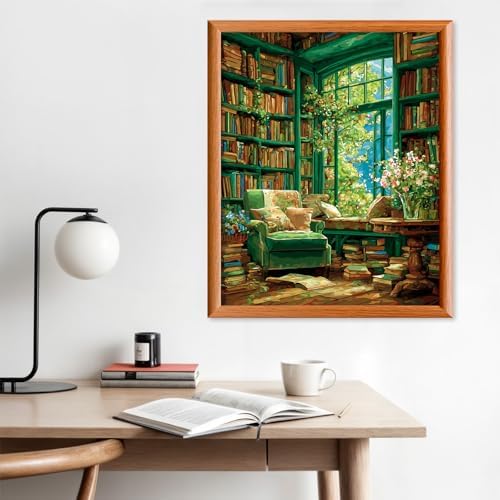 Lxmsja Books Room Paint by Numbers Kit for Adults, Tree Window Acrylic Paint by Numbers for Adults Beginner, DIY Craft Supplies Oil Painting Kits for Home Wall Decor 16x20 inch (No Frame) - Image 3