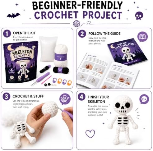 Halloween Skeleton Crochet Kit for Beginners, DIY Amigurumi Kit - Image 4
