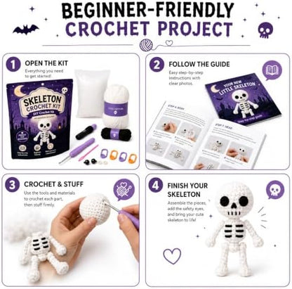 Halloween Skeleton Crochet Kit for Beginners, DIY Amigurumi Kit - Image 4