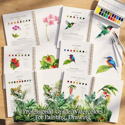 Watercolor Workbook for Beginners,18 Rich Tropics Exotic Rainforest Water Coloring Book,Relaxing & Easy to Paint Water Coloring Book with 24 Colors-Perfect for Gifting to Creativity & Joy for Adults - Image 6