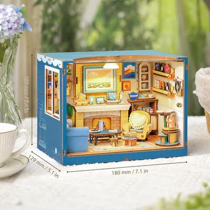 DIY Miniature House Kits-Living Room, 3D Wooden Puzzles with LED Light Tiny House Mini House Building Kit for Adults, Wooden Adults Crafts Home Decor Gifts for Parents Friends - Image 2