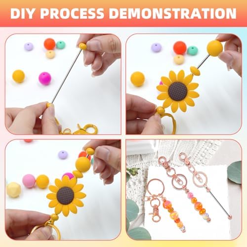 24 Pcs Beadable Keychains Bars bulk - 12 Rose Gold DIY Metal Beaded Keychain Making Kit + 12 Bags Included, Bead Keychain Supplies,Blank Key Chain, Perfect for Women, Men, Mother's Day, Birthday Gift - Image 4
