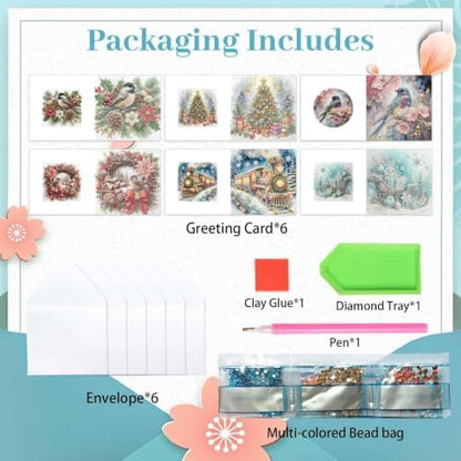 Artiphile DIY Pearl Art Painting Greeting Card Set Crafts Decor 6-Piece Foldable Cards Kit with Envelopes and Tools for Holiday Wishes Adult Crafting Project-Christmas-3 - Image 4