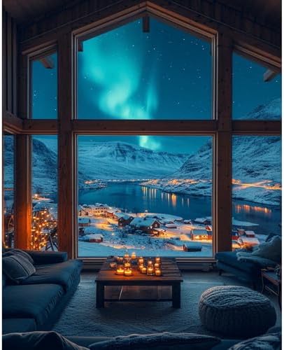 Aurora Paint by Numbers Kit for Adults Beginner, Snowy Mountain Lake Scenery Adult Paint by Number Kits on Canvas Without Frame, Acrylic Painting by Numbers for Home Decor Gift 16” W x 20”L by Fountor