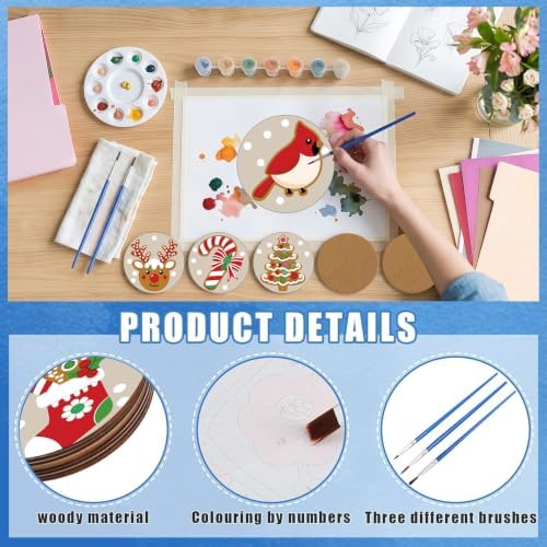 8 Pack Christmas Paint by Number Kits Coasters with Holder Cork Pads - Image 5