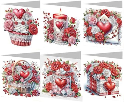 6 Pcs Diamond Painting Greeting Cards Kit Rose Flower Candle Heart with Envelopes, 5D DIY Special Shaped Rhinestone Art Card Making Kits for Adults, Holiday Blessing Postcards, Creative Craft Gifts by Unknown
