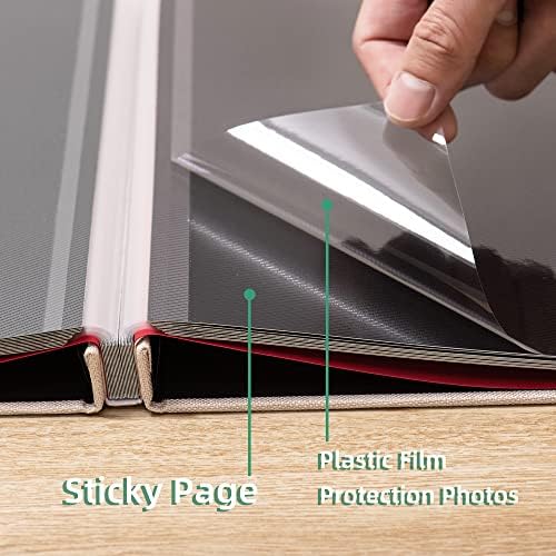 Large Photo Album Self Adhesive for 4x6 8x10 Magnetic Scrapbook Album DIY 60 Black Sticky Pages Linen Cover Photo Album(Beige) - Image 5