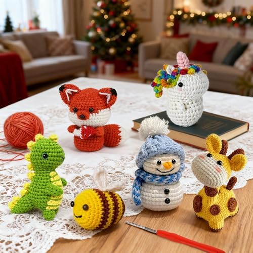BLZEDIM 6Pcs Crochet Kit for Beginners, DIY Crochet Animal Kits with Step-by-Step Video Tutorials Beginner Knitting Kit for Adults DIY Stuffed Animals Valentine's Day Craft Gift for Starter (Unicorn) - Image 7