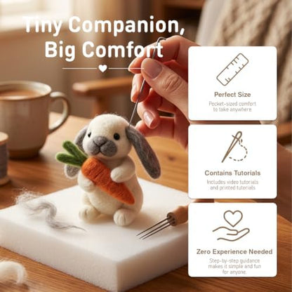 DIY Needle Felting Kit Cute Brown Lop-Eared Bunny Holding Carrot – Needle Felting Starter Kit with Fiber Roving, Needles, Felting Pad & Instructions | Felted Rabbit Kit for Beginners Adults - Image 7