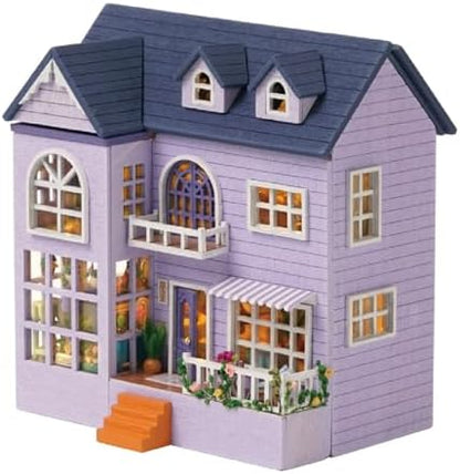 MAGQOO DIY Miniature Dollhouse Kit with Furniture 1:100 Scale Creative Room Mini Wooden Doll House Accessories DIY Miniature House Kit(Happy Manor) by MAGQOO