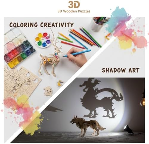 3D Wooden Animal Puzzle, Adult DIY Assembly Craft Kit, Paintable Handmade Ornament, Creative Home Decor, 6Pcs Set - Image 5