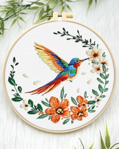 ERKOON Embroidery Kit for Beginners, Hummingbird and Flower Cross Stitch Set for Include Embroidery Cloth Hoops Threads for Craft Lover Hand Stitch (Colorful Hummingbird) - Image 4