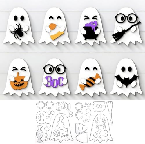 8Pcs Halloween Ghost Cutting Dies for Card Making, Pumpkin Broom Candy Bat Spider Die Cuts All Saints' Day Metal Embossing Stencil for DIY Scrapbooking Cards Decorative - Image 4