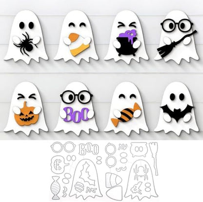 8Pcs Halloween Ghost Cutting Dies for Card Making, Pumpkin Broom Candy Bat Spider Die Cuts All Saints' Day Metal Embossing Stencil for DIY Scrapbooking Cards Decorative - Image 4
