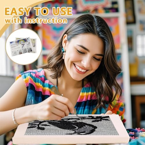 Doodlream Dark Crow on Branch Needle Kit for Beginner, 9.4"x 9.4" Mystic Black Bird Punch Stitching Craft Set, DIY Embroidery Starter with Printed Frame, Instruction, Threader, Yarn, Pinch Needle - Image 3