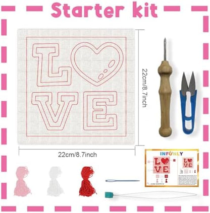 INFUNLY Red Love Punch Needle Kit Passionate Love DIY Embroidery Punch Needle Set for Adults Square 9.4" Punches Stitching Starter Kits with Easy to Follow Instructions Yarns Festival Gift Home Decor - Image 2