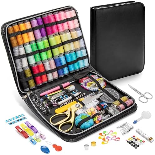 KEYHOT Sewing kit Basic,Needle and Thread Kit,Travel Small Sewing Machine Supplies for Adults Beginners Men, Home Travel Emergency Including Scissors Measure Tape Needle Threader (203pcs) by KEYHOT