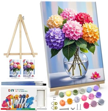 ATDMS Paint by Numbers Kit for Adults Flowers Paint by Number with Frame Hydrangea Paint by Number with Easel DIY Floral Oil Painting by Numbers for Gift Home Wall Decor 8x12 Inch by ATDMSDIY
