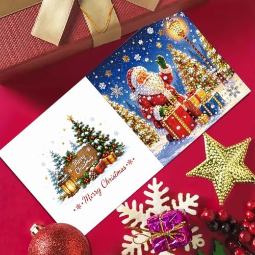 DIYDeligths 6Pcs DIY Foldable Diamond Art Painting Greeting Cards Creative Birthday Festivals Handmade Thank You Card Set Blessing Greeting Card Craft Gift Idea (Christmas02) - Image 2