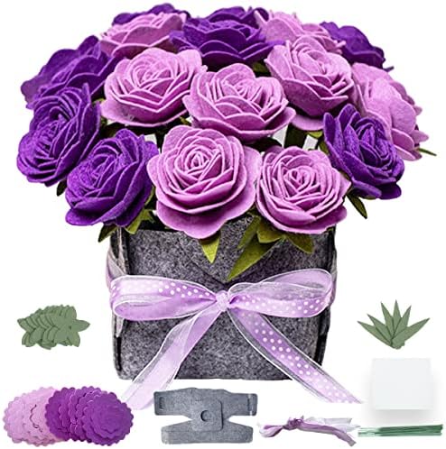 BAZIMA ALICE DIY Felt Flower Art Craft Kit, DIY Purple Roses Pot Bonsai Kit, Floral Gifts, Beginner Craft Kit, Arrange Pre-Cut Flowers and Foliage by BAZIMA+ALICE