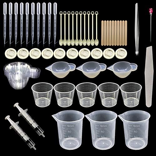 Woohome 66 PCS Epoxy Resin Tools Kit, Silicone Mold Tool Included Measuring Cup, Silicone Mixing Cups, Tweezers with Mixing Sticks, Dropping Pipette, Finger Cots, Sanding Strip for Jewelry DIY by Woohome