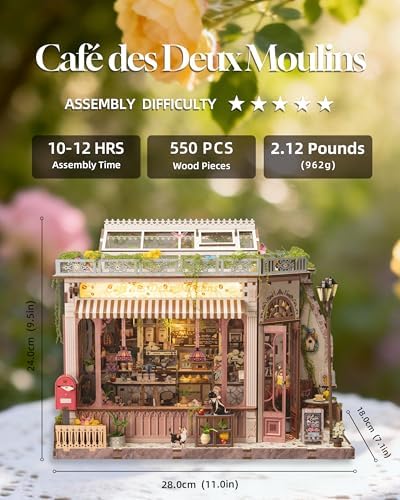 Book Nook Kit - DIY Miniature House Diorama Dollhouse Kit, Booknook Tiny Coffee Shop Bookshelf Decor, 3D Wooden Puzzle for Adults,DIY Hobby Craft Gift(Café des Deux Moulins) - Image 3