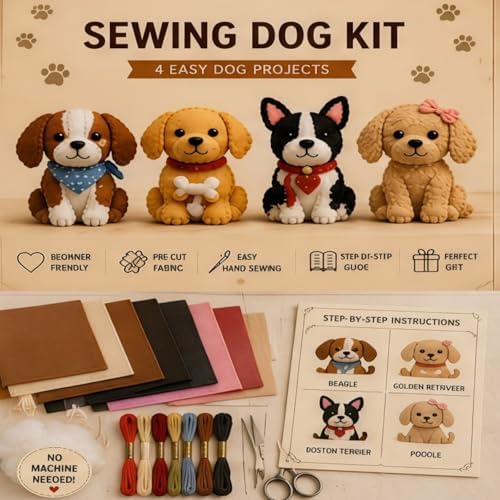 Sewing Kit for Beginners, DIY Felt Sewing Craft Kit with Pre-Cut Fabric & Instructions, Handmade Plush Animal Craft Set for Adults & Teens (Dog) - Image 6