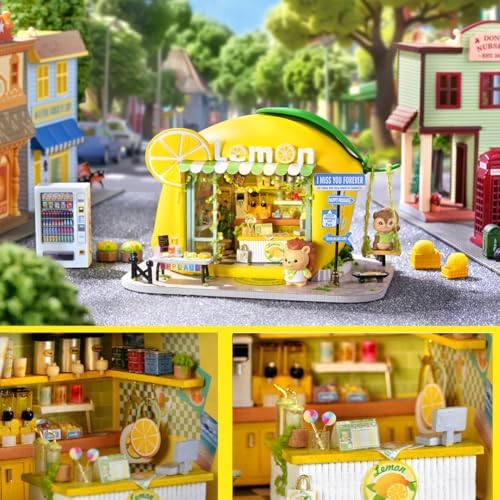Dollhouse Miniature DIY House Kit,Mini 3D Wooden Doll House Craft Model with LED Creative Room Perfect DIY Gift for Friends, Lovers and Families (Drink Shop) - Image 6