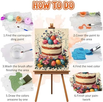 RICUVED Easter Paint by Numbers for Adults, Cake Paint by Numbers Kit for Adults Beginners, Eggs DIY Acrylic Oil Painting on Canvas Easy for Gift Home Wall Decor 16x20 Inch - Image 5