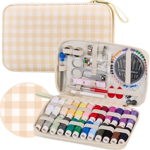Travel Basic Sewing Kit with Checkered Pattern Sewing Set by Bobode