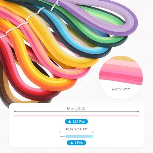 MECCANIXITY Paper Quilling Kit, 21.3 Inch 3mm Paper Quilling Strips with Blue Pen for Beginners DIY Hand Crafts Teaching Tools Flower Decoration(Pink, Pack of 120) - Image 2