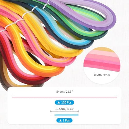 MECCANIXITY Paper Quilling Kit, 21.3 Inch 3mm Paper Quilling Strips with Blue Pen for Beginners DIY Hand Crafts Teaching Tools Flower Decoration(Pink, Pack of 120) - Image 2
