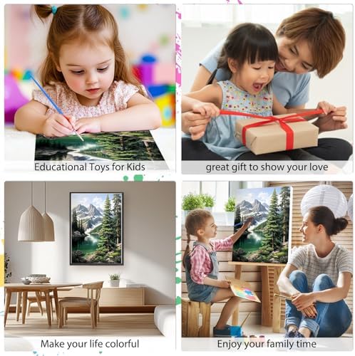 EOBROMD Framed Paint by Numbers Kits for Adults with Wooden Easel, Landscape Mountain DIY Kits Crafts for Beginner on Stretched Canvas, 3 Brushes and Acrylic Paint for Home Decor 10x14 Inch - Image 4