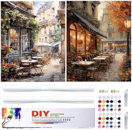 PHANTASYART 2 Pack Cafe Paint by Numbers Kit for Adults 16x20inch by PHANTASYART