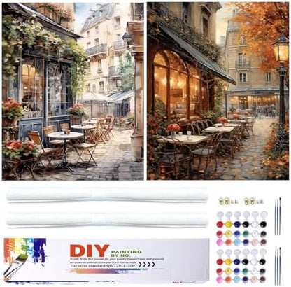 PHANTASYART 2 Pack Cafe Paint by Numbers Kit for Adults 16x20inch by PHANTASYART