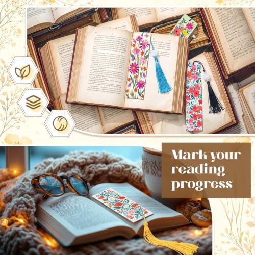Reallnaive 42 Pcs Wooden Flower Bookmarks DIY Painting Set Includes 15 Unfinished Blank Bookmarks 15 Tassels 12 Markers for Flower Gift Arts Craft Party for Adults Hobby - Image 4