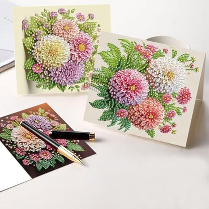 6pcs creative gift of diamond art painting birthday cards - flowers chrysanthemum, greeting card with envelope, handmade DIY painting birthday card art craft card kit postcards for family and friends - Image 6