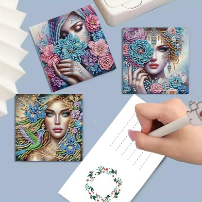 DIZAKIM 6-Piece Christmas-Themed Diamond Painting Greeting Cards Christmas Eve DIY Craft Kit Birthday Gift (Flower Beauty) - Image 6