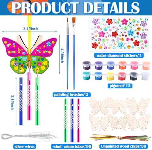 JellyArch Butterfly 30 Pack DIY Wind Chime Kit Art and Crafts - Image 3