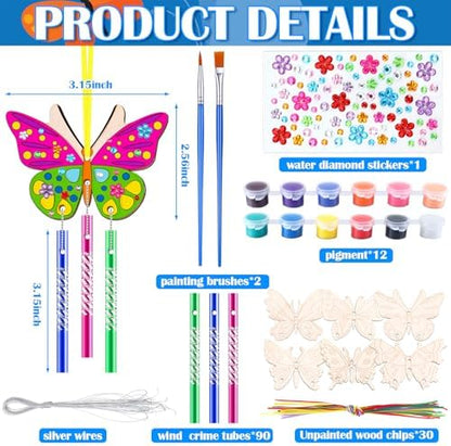 JellyArch Butterfly 30 Pack DIY Wind Chime Kit Art and Crafts - Image 3