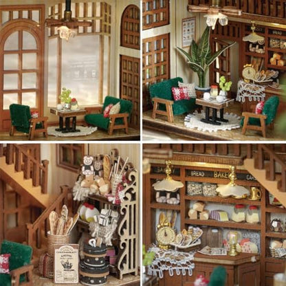 Mini 3D Wooden Doll House Craft Model with LED,DIY Miniature and Furniture Dollhouse Kit,Creative Room Idea for Valentine's Day Birthday Gift (Bagel Time) - Image 5