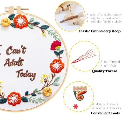 Topapfo Funny Embroidery Kit with Tutorial for Beginners Adults, Hand Embroidery Pattern with Hoops Thread Needles Tutorials - Image 4