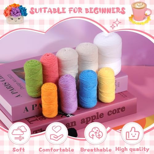 Hssugi Crochet Kit for Beginners 6PCS Potted Plant Coasters Crochet Kit - Image 4