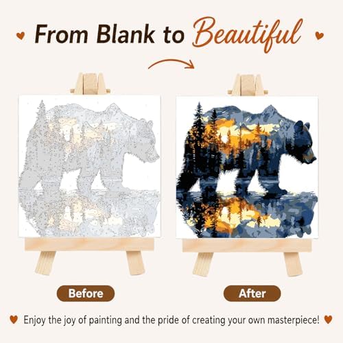 AUKELHJ Framed Paint by Numbers Kit for Adults, Bear, 10x10 inch - Image 4